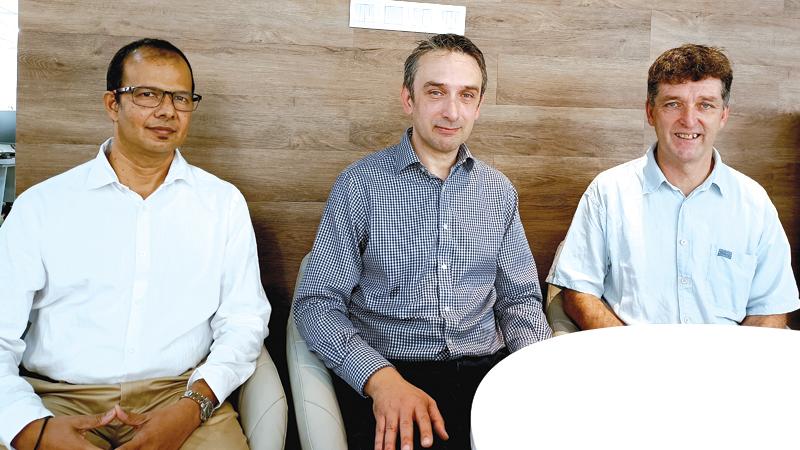 Managing Director, Covalent Systems of England, Simon Green, Chairman, Cedar Bay of England, Roger Teagle and Sri Lankan Operations Manager Arjuna Amarasinge at the new office.