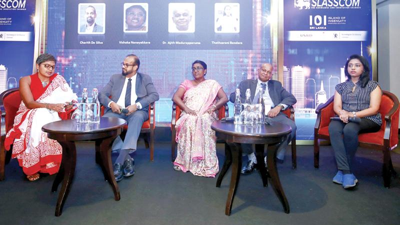 The panel discussion in progress: From left – Bani Chandrasena, Charith De Silva, Vishaka Nanayakkara, Dr. Ajith Madurapperuma and Thathsarani Bandara