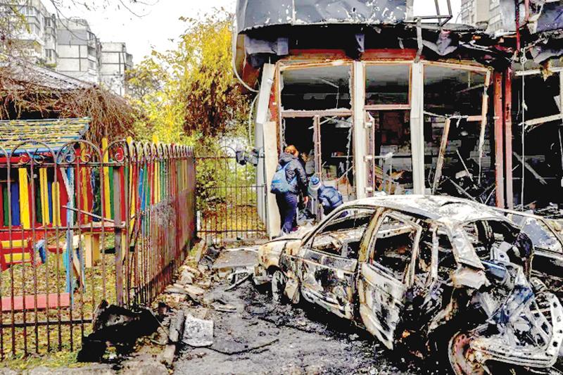 A  shop destroyed in a Russian attack in Kherson