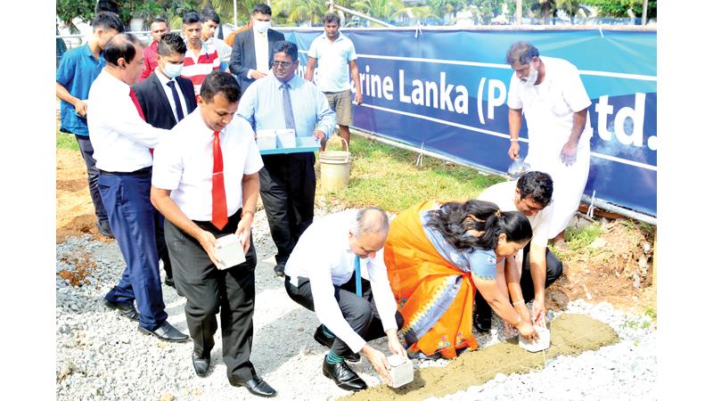 Chief of Staff and Senior National Security Advisor to the President Sagala Ratnayaka, Chairman, CeyNor Foundation, A. P. Raj Chandralal, Director, Northwest Marine Lanka, Pavithra Sanjeevani, Chairman Northwest Marine Lanka, Jagath Udayakumara, lay the foundation stone.