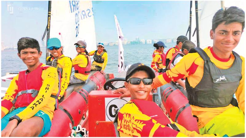 The Sri Lankan junior sailing team comprising Yusef Hazari, Chathuni Marapperuma, Nikhil Nanayakkara, Vinuk Senaratne, Kyoshi Samarakkody, Tharen Nanayakkara, Akash De Simon, Kyasha Samarakkody, Sohanya De Mel and Minuga Hettigamage