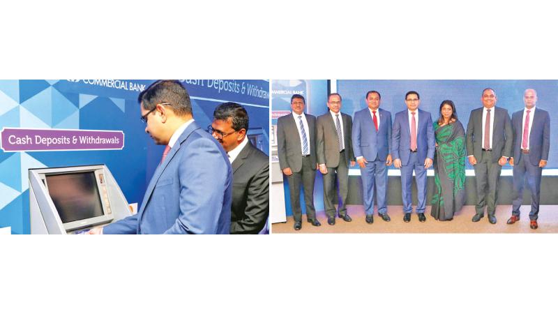 Commercial Bank Managing Director and CEO Sanath Manatunge conducts the first card-to-card transaction at the launch ceremony. TheCommercial Bank team with Visa and Mastercard management teams.