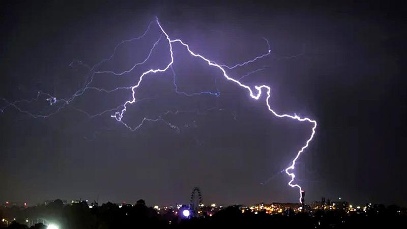 A lightning bolt strikes over a popular neighbourhood of Bogota in 2022. The new discovery paves the way for laser-based lightning protection systems at airports, launchpads and tall buildings