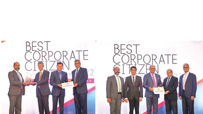 BOC AGM, Sustainability Banking,  S.  Sabesan  (left) and DGM,  Finance and Planning, Ruwan ara (right) receive the award and the certificate. -BOC GM Russel Fonseka receives the Certificate for “Economic Sustainability - Triple Bottom-line Award” 