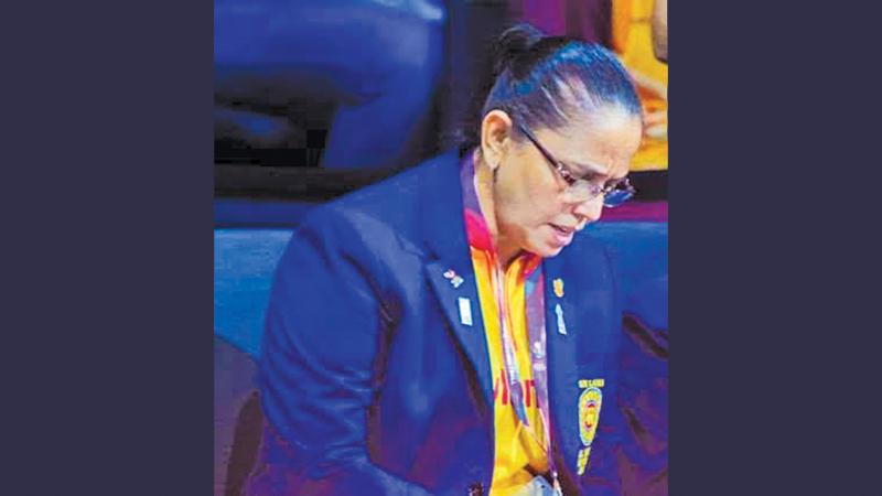 Thilaka Jinadasa is serious about her job as national netball coach. Here she is pictured during the 2019 World Cup in Liverpool, England