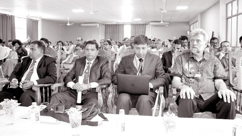 From left:  Vice Chancellor, Vavuniya University, Prof. Mangaleswaran, Vice Chancellor, Ruhuna University, Prof. Sujeewa Amarasena, Rajib Timalsina, Assistant Prof. Department of Conflict, Peace and Development Studies, Tribhuvan University in Nepal and Prof. Svanibor Hubert Pettan, Chair, Study Group on Music and Minorities, University of Ljubljana, Slovenia