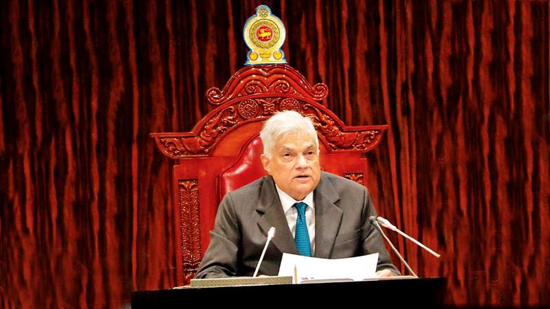 President Ranil Wickremesinghe delivering the Government’s Policy Statement to inaugurate the Fourth Session of the Ninth Parliament yesterday. 