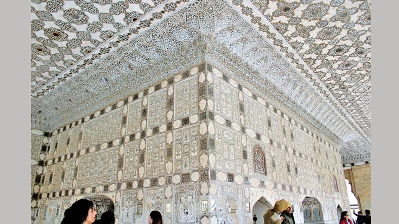 Inside the Sheesh Mahal decorated with glass and mirrors