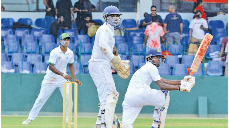 Thurstan’s Thanuga Palihawadana plays a shot on the leg-side  (Pic by Sudath Nishantha)