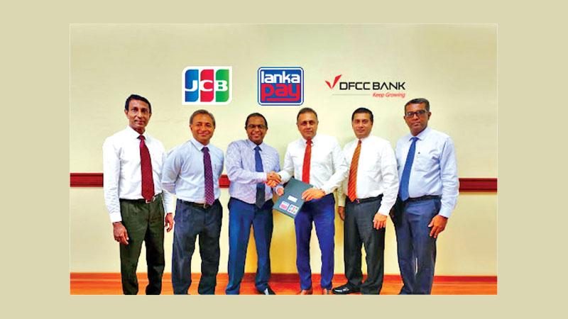 From left: Consultant to JCB International, Lakshman Liyanage, COO, LankaPay, Dinuka Perera, General Manager and CEO, LankaPay, Channa De Silva, Director and CEO, DFCC Bank, Thimal Perera, VP and Head of Card Centre, DFCC Bank, Denver Lewis and VP, Digital Strategy, DFCC Bank, Dinesh Jebamani at the launch