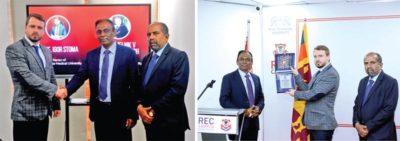 Prof. Igor Stoma, Rector of Gomel State Medical University with  Dr. Lasantha Amarakoon, Chairman of REC Campus and Dr. Kamal Thennakoon, Head of Academics of REC Campus Nugegoda