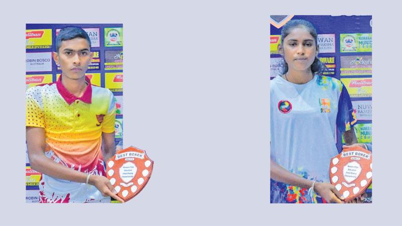 Best boy boxer Mayura Theekshana of Sri Perakum-Best girl boxer Balakrishna Dilrukshini of Sumana National School