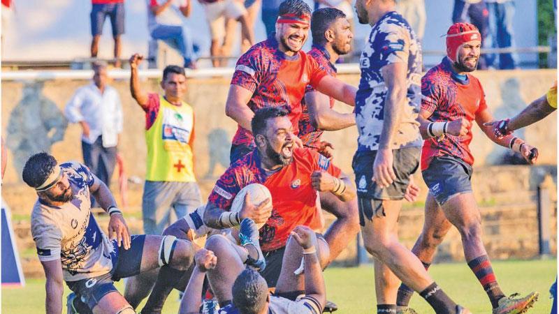 Prop forward Lahiru Pavithra scores the decider for CR that sent the team into a historic celebration (Pic: Sulochana Gamage)