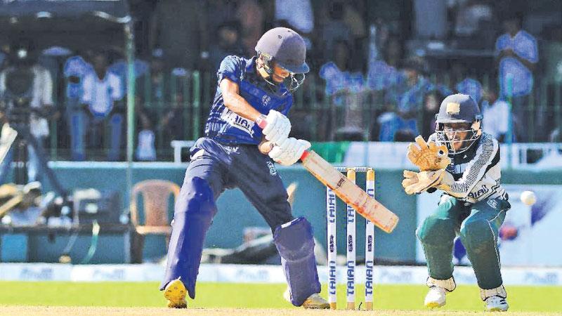 Wesley’s Linal Subasinghe cuts a ball during his vain effort of 56 (Pic by Sudath Nishantha)