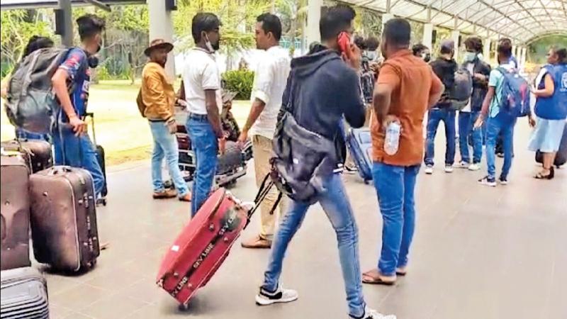 Some of the stranded youth who arrived at the BIA yesterday. Picture by T. K. G. Kapila