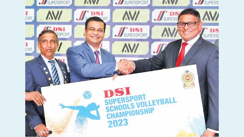 Upali Amaratunge, Director of Sports - Ministry of Education, Kanchana Jayarathne president - Sri Lanka Volleyball Federation and Thusitha Rajapakse Managing Director - D. Samson & Sons at the presentation of sponsorship