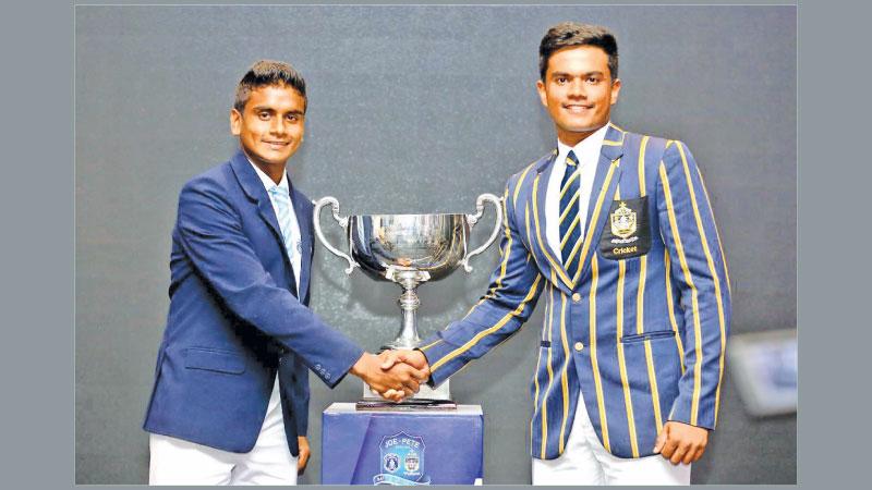 Sadeesh Jayawardena (left) the captain of St. Joseph’s and Nimuthu Gunawardena the captain of St. Peter’s shake hands ahead of their 89th Battle of the Saints cricket encounter at a media launch (Pic by Sulochana Gamage)
