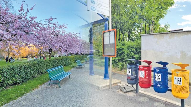 Disposal points at a Swiss Bus stop
