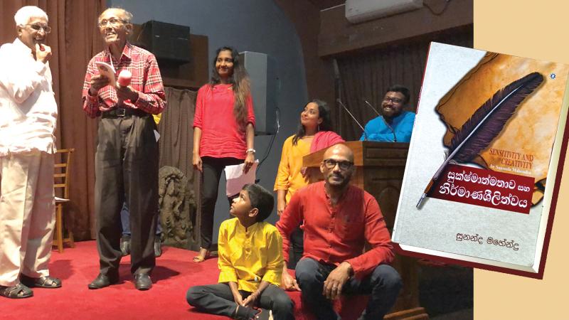 The literature review takes on a theatrical portrayal during the event while Professors Sunanda Mahendra and Sunil Ariyaratne engage in a moment of intellectual connection. (Pix: Sudath Malaweera and Suranga Wanniarachchi)