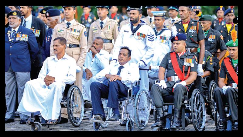 A section of the war heroes at the 14th National War Heroes commemoration ceremony in Battaramulla on Friday.  President Ranil Wickremesinghe was the chief guest. Pic: Courtesy PMD