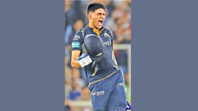 Shubman Gill reacts after cracking his third hundred 
