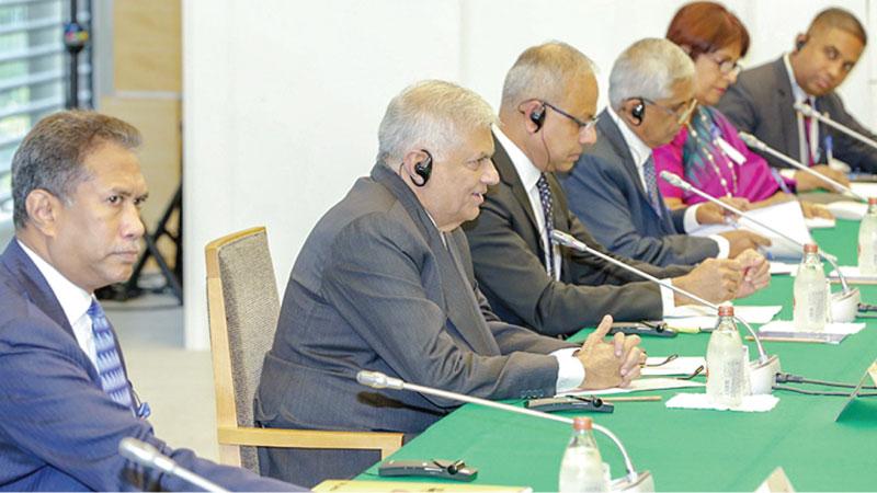 President Ranil Wickremesinghe and officials at the discussion with Japanese officials.  Pic: Courtesy PMD