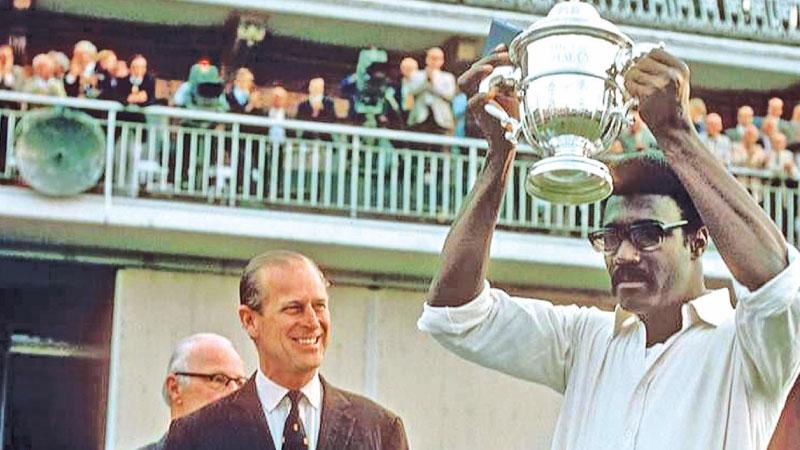 Clive Lloyd with the World Cup presented by Prince Phillip