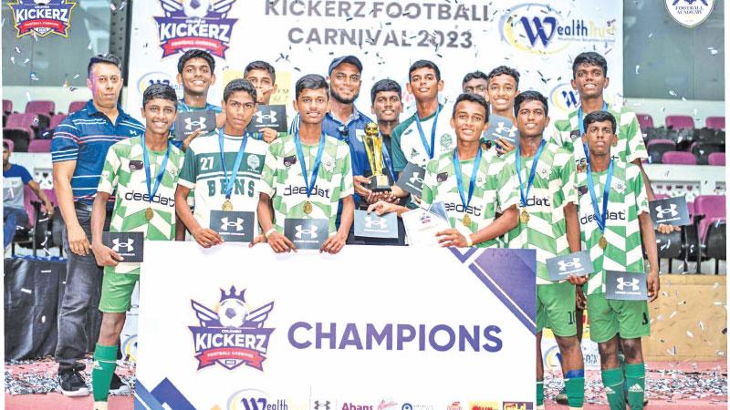 The Under-18 St. Benedict’s Warriors. Back row from left: Achira Perera (Sales Manager - Lifestyle Brands Abans PLC), Jude Telford, Mohamed Zuhair, Aboobucker Siddeek, Ano Shiran, Shane Dinushan, Diron Ajay, Adrian Inoshan, Canuisius Anstan. Front row from left: Shane Adeesha, Mohamed Hamza, France Jonel, Tharindra Perera, Christian Anjey, Bevan Lee