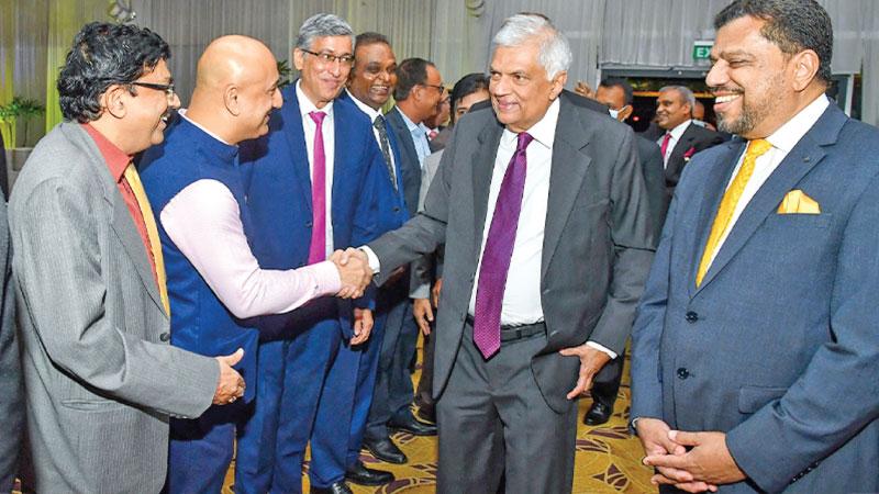 President Ranil Wickremesinghe meets Indian entrepreneurs at the Indian CEOs Forum at the Taj Samudra Hotel in Colombo.