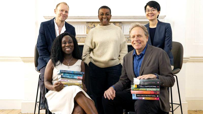 Booker Prize judges 2023: (clockwise from top right) - Mary Jean Chan, James Shapiro, Esi Edugyan, Robert Webb and Adjoa Andoh.  Photo credit: David Parry/Booker Prize Foundation