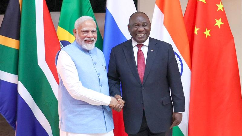 South African President Cyril Ramaphosa and Indian PM Narendra Modi at the 15th BRICS Summit