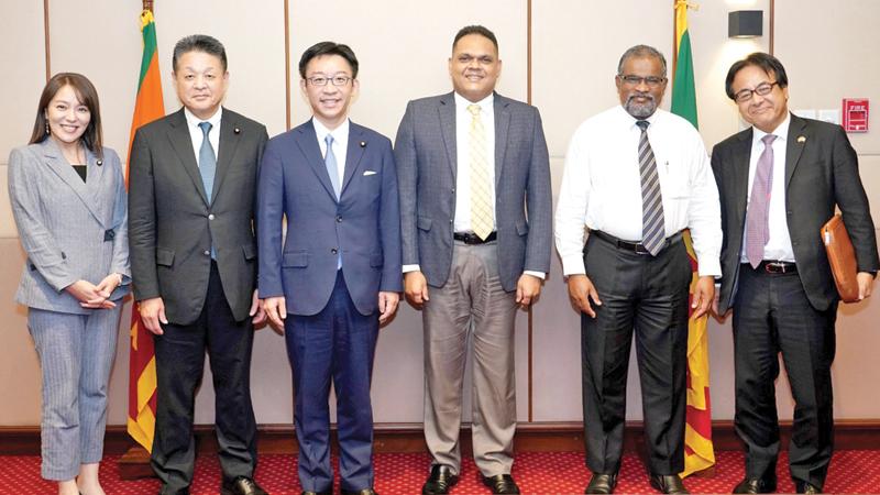  Minister of State for Finance, Shehan Semasinghe, Secretary to the Treasury, Mahinda Siriwardane with Japanese and Maldivian officials.