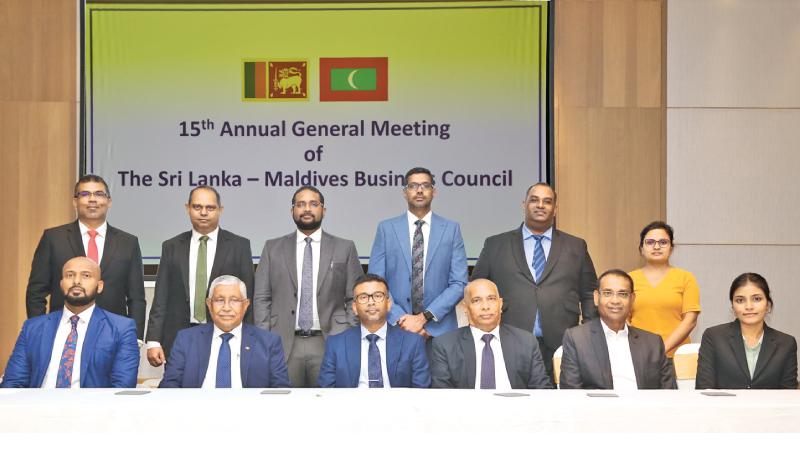 Seated from left: Sanjeewa Perera, Vice President, Ali Faiz High Commissioner of Maldives, Sudesh Mendis, President, Kevin Edwards, Immediate past president, Bandula Egodage, Committee member, Ms. Amanthi Silva, Secretary Standing (Committee members): M L Wickramasinghe, Roshan Perera, Farih Fazal, Gayan Maddumarachchi, K. John M. S. Fernando, Ms. Lakdinie Chathurika representing Treasurer. Not in the photo: Suranga Ratnayake, Vice President, Kingsley Abeywickrama, Committee Member