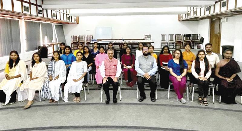 Indian High Commissioner Gopal Baglay with 22 students who received scholarships to study Hindi in India