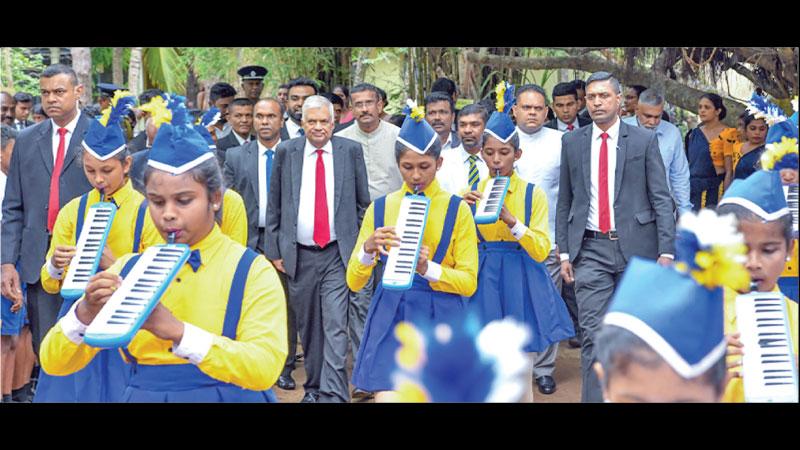 President Ranil Wickremesinghe was the chief guest at the ceremony to mark the 150th anniversary of  Siddhartha Madhya Maha Vidyalaya,  Eppawala. Here the President being escorted to the venue.  Pic: Courtesy PMD